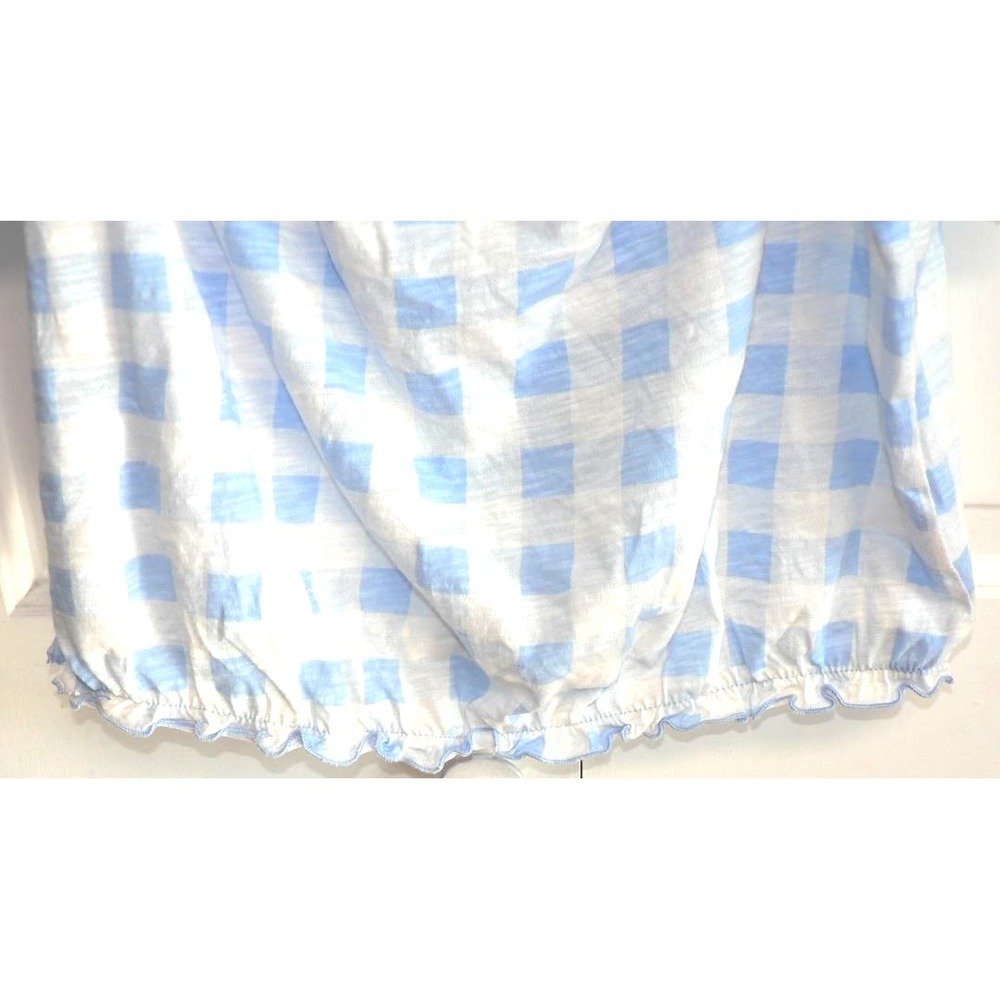 Arizona Jean Co. Women's Lettuce Edge Crop Cotton Gingham Top in Blue/White 2XL - Picture 5 of 8